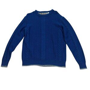 Robert Graham Navy Pullover Cable Knit Sweater Cotton Wool Cashmere Blend Medium